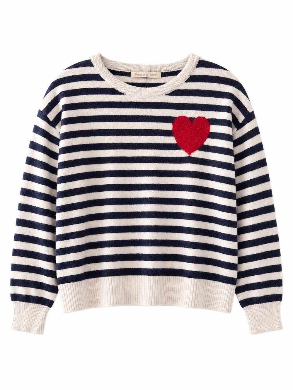 Peace N Love French Store Striped Heart Patch Sweater - Fits Medium
